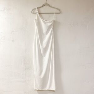 NEW Because of Alice Asymmetric Midi Dress in White Medium